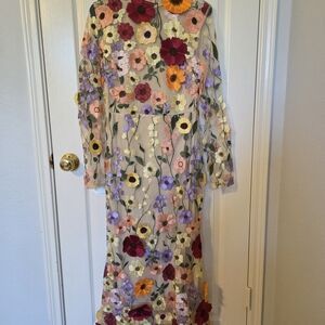 2025 Spring Summer Heavywork Embroidered 3D Floral Floral Embroidered Midi Dress